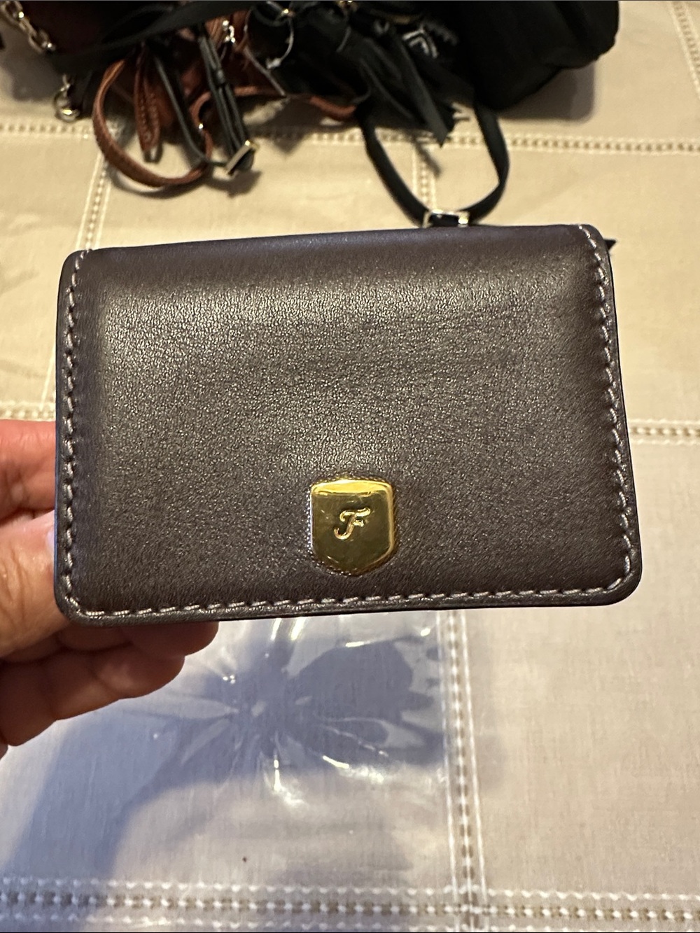 Fossil Brown Leather Compact Wallet with Gold Tone Logo